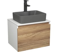 Комплект Bauedge тумба Bau Dream Blackwood 60, 1 ящик, раковина BAU Cerama 48х37, темно-серая, смеситель Hotel Black, черный матовый BD2810