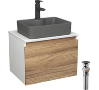 Комплект Bauedge тумба Bau Dream Blackwood 60, 1 ящик, раковина BAU Cerama 48х37, темно-серая, смеситель Hotel Black, черный матовый, выпуск клик клак черный BD2818