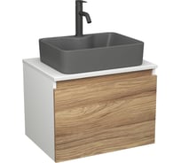 Комплект Bauedge тумба Bau Dream Blackwood 60, 1 ящик, раковина BAU Cerama 48х37, темно-серая, смеситель Hotel Dream Black, черный матовый BD2812