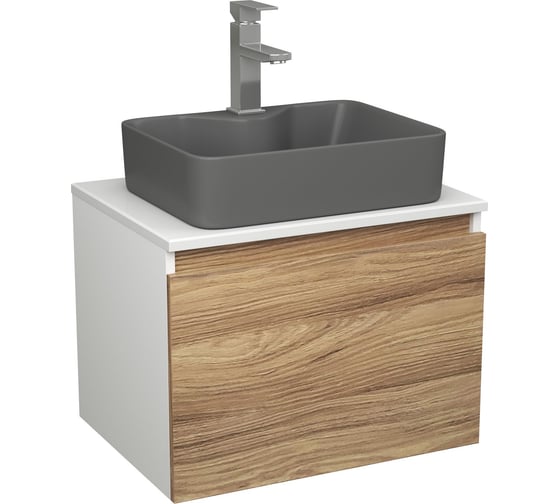 Комплект Bauedge тумба Bau Dream Blackwood 60, 1 ящик, раковина BAU Cerama 48х37, темно-серая, смеситель Hotel Stil, нерж. сталь BD2809 1