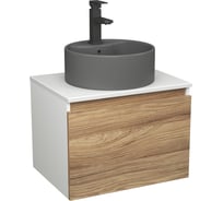 Комплект Bauedge тумба Bau Dream Blackwood 60, 1 ящик, раковина круглая BAU Element D41, темно-серая, смеситель Hotel Black, черный матовый BD2796
