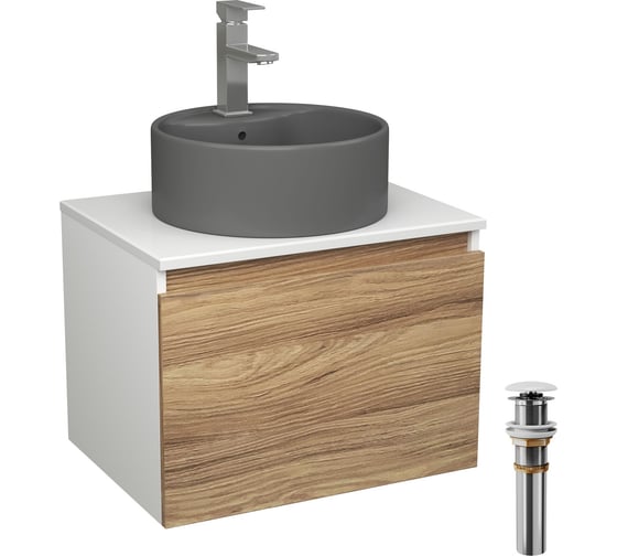 Комплект Bauedge тумба Bau Dream Blackwood 60, 1 ящик, раковина круглая BAU Element D41, темно-серая, смеситель Hotel Stil, нерж. сталь, выпуск клик клак белы BD2803