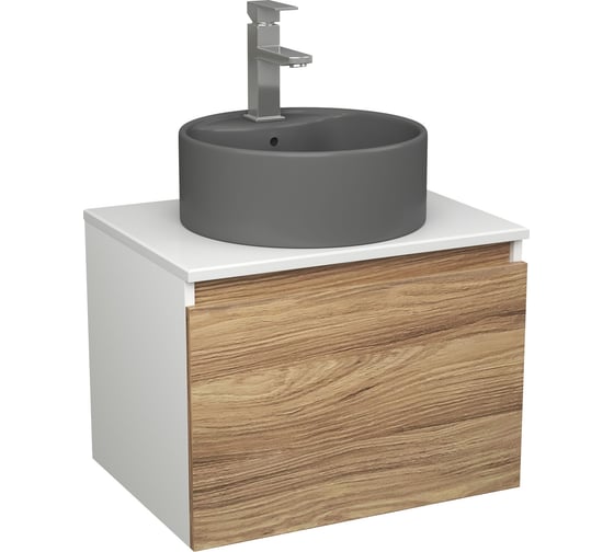 Комплект Bauedge тумба Bau Dream Blackwood 60, 1 ящик, раковина круглая BAU Element D41, темно-серая, смеситель Hotel Stil, нерж. сталь BD2795