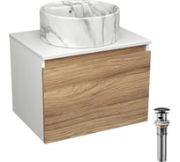 Комплект Bauedge тумба Bau Dream Blackwood 60, 1 ящик, раковина круглая накладная BAU Element D41, мрамор, выпуск клик клак черный BD2961