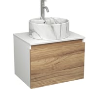 Комплект Bauedge тумба Bau Dream Blackwood 60, 1 ящик, раковина круглая накладная BAU Element D41, мрамор, смеситель Hotel Dream, нерж. сталь BD2958