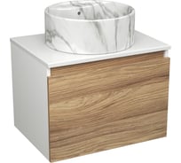 Комплект Bauedge тумба Bau Dream Blackwood 60, 1 ящик, раковина круглая накладная BAU Element D41 с отверстием под смеситель, мрамор BD2955