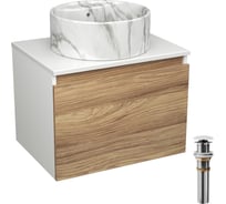 Комплект Bauedge тумба Bau Dream Blackwood 60, 1 ящик, раковина круглая накладная BAU Element D41, мрамор, выпуск клик клак белый BD2960
