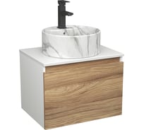 Комплект Bauedge тумба Bau Dream Blackwood 60, 1 ящик, раковина круглая накладная BAU Element D41, мрамор, смеситель Hotel Black, черный матовый BD2957