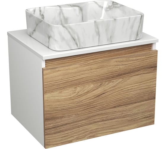 Комплект Bauedge тумба Bau Dream Blackwood 60, 1 ящик, раковина прямоугольная BAU Cerama 48x37, мрамор BD2983 1