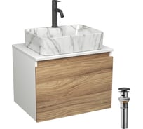 Комплект Bauedge тумба Bau Dream Blackwood 60, 1 ящик, раковина прямоугольная BAU Cerama 48x37, мрамор, смеситель Hotel Dream, черный выпуск клик клак черный BD2996