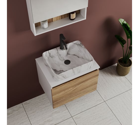 Комплект Bauedge тумба Bau Dream Blackwood 60, 1 ящик, раковина прямоугольная BAU Cerama 48x37, мрамор, смеситель Hotel Dream, черный выпуск клик клак черный BD2996
