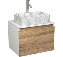 Комплект Bauedge тумба Bau Dream Blackwood 60, 1 ящик, раковина прямоугольная BAU Cerama 48х37, мрамор, смеситель Hotel Dream, нерж. сталь BD2986