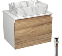 Комплект Bauedge тумба Bau Dream Blackwood 60, 1 ящик, раковина прямоугольная BAU Cerama 48х37, мрамор, выпуск клик клак белый BD2988