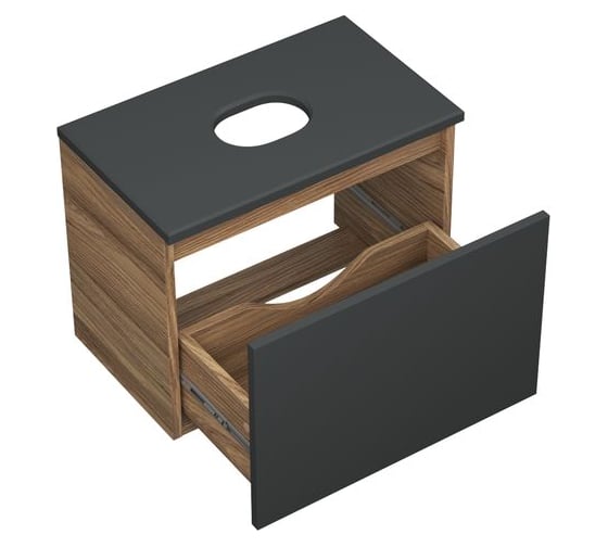 Комплект для ванной Bauedge 4 предмета (тумба Bau 50, графит + раковина BAU Hotel mini 24x24 + смеситель Hotel Black, выпуск клик-клак, черный) BD1945