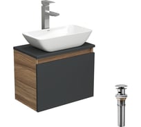 Комплект для ванной Bauedge 4 предмета (тумба Bau 50, графит + раковина чаша BAU Spectrum mini 47x24 + смеситель Hotel Still, выпуск клик-клак, хром) BD1963