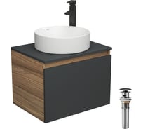 Комплект для ванной Bauedge 4 предмета (тумба Bau 60, графит + раковина BAU Dream D41 + смеситель Hotel Black, выпуск клик-клак, черный) BD2015
