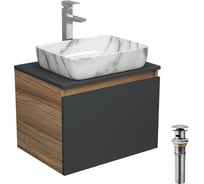 Комплект для ванной Bauedge 4 предмета (тумба Bau 60, графит + раковина BAU Hotel 51х39 + смеситель Hotel Still, выпуск клик-клак, хром) BD2093