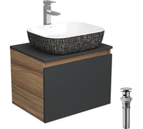 Комплект для ванной Bauedge 4 предмета (тумба Bau 60, графит + раковина BAU Stil Black White 50х40 + смеситель Hotel Still, выпуск клик-клак, хром) BD2063