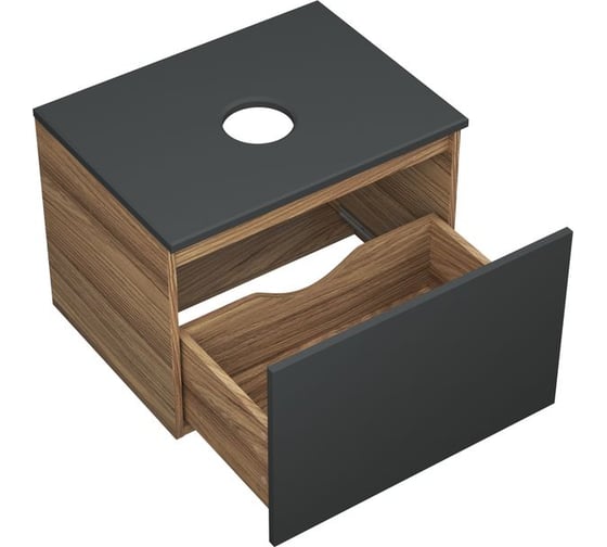Комплект для ванной Bauedge 4 предмета (тумба Bau 60, графит + раковина BAU Stil Black Rand 50х40 + смеситель Hotel Still, выпуск клик-клак, белый) BD2054