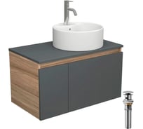 Комплект для ванной Bauedge 4 предмета (тумба Bau 80, графит + раковина BAU D40, с отв. под смеситель + смеситель Dream, выпуск клик-клак, хром) BD2325