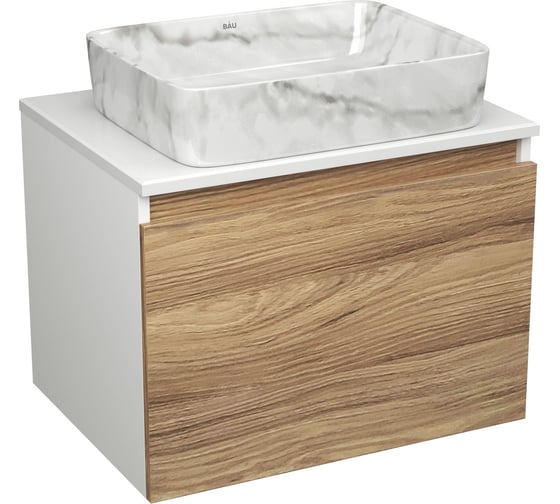 Комплект Bauedge тумба Bau Dream Blackwood 60, 1 ящик, раковина прямоугольная BAU Hotel 48x37, мрамор BD3011