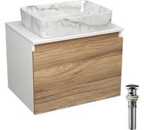 Комплект Bauedge тумба Bau Dream Blackwood 60, 1 ящик, раковина прямоугольная BAU Hotel 48х37, мрамор, выпуск клик клак, черный BD3015