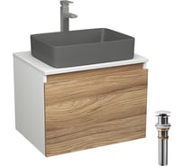 Комплект Bauedge тумба Bau Dream Blackwood 60, 1 ящик, раковина прямоугольная BAU Hotel 48x37, темно-серая матовая, смеситель Hotel Stil, нерж. сталь, выпуск BD3039