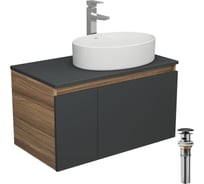 Комплект для ванной Bauedge 4 предмета (тумба Bau 80, графит + раковина BAU Nimb 50х36 + смеситель Hotel Still, выпуск клик-клак, черный) BD2180