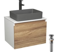 Комплект Bauedge тумба Bau Dream Blackwood 60, 1 ящик, раковина прямоугольная BAU Hotel 48х37, темно-серая матовая, смеситель Hotel Stil черный, выпуск клик BD3040