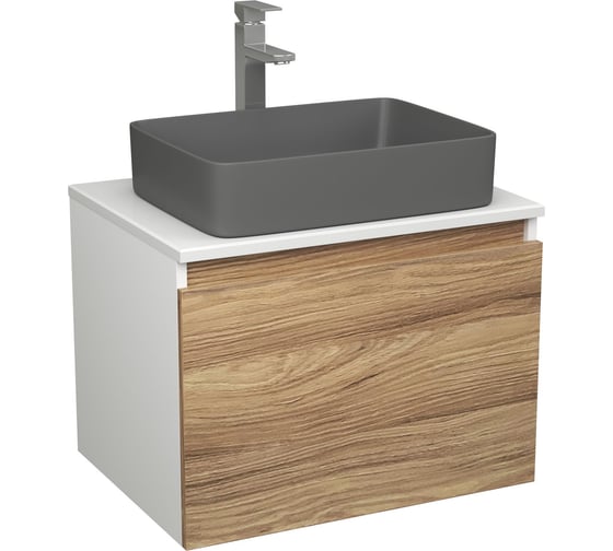Комплект Bauedge тумба Bau Dream Blackwood 60, 1 ящик, раковина прямоугольная BAU Hotel 48х37, темно-серая матовая, смеситель Hotel Stil, нерж. сталь BD3032 1