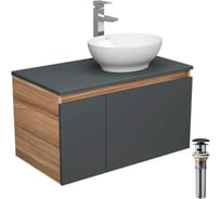 Комплект для ванной Bauedge 4 предмета (тумба Bau 80, графит + раковина BAU Nimb 41х33 + смеситель Hotel Still, выпуск клик-клак, черный) BD2280