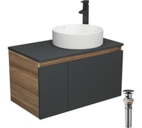 Комплект для ванной Bauedge 4 предмета (тумба Bau 80, графит + раковина BAU Dream D41 + смеситель Hotel Black, выпуск клик-клак, черный) BD2193