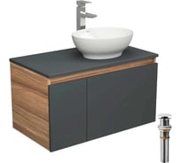 Комплект для ванной Bauedge 4 предмета (тумба Bau 80, графит + раковина BAU Nimb 41х33 + смеситель Hotel Still, выпуск клик-клак, белый) BD2282