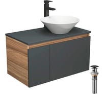 Комплект для ванной Bauedge 4 предмета (тумба Bau 80, графит + раковина BAU Dream D43 + смеситель Hotel Black, выпуск клик-клак, черный) BD2253