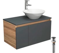 Комплект для ванной Bauedge 4 предмета (тумба Bau 80, графит + раковина BAU Dream D43 + смеситель Hotel Still, выпуск клик-клак, черный) BD2250