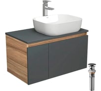 Комплект для ванной Bauedge 4 предмета (тумба Bau 80, графит + раковина BAU Stil Pro Pro 50х40 + смеситель Hotel Still, выпуск клик-клак, черный) BD2449