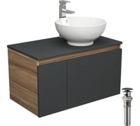 Комплект для ванной Bauedge 4 предмета (тумба Bau 80, графит + раковина чаша BAU Dream D41 + смеситель Hotel Still, выпуск клик-клак, белый) BD2212