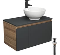 Комплект для ванной Bauedge 4 предмета (тумба Bau 80, графит + раковина чаша BAU Dream D41 + смеситель Hotel Black, выпуск клик-клак, черный) BD2213