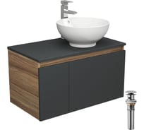Комплект для ванной Bauedge 4 предмета (тумба Bau 80, графит + раковина чаша BAU Dream D41 + смеситель Hotel Still, выпуск клик-клак, хром) BD2211