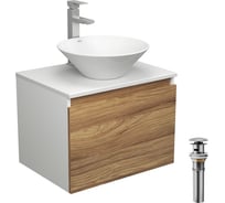 Комплект для ванной Bauedge 4 предмета (тумба Bau Dream 60 + раковина BAU D43, белая + смеситель Hotel Still, выпуск клик-клак, хром) BD1676