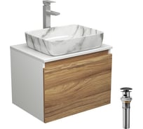 Комплект для ванной Bauedge 4 предмета (тумба Bau Dream 60 + раковина BAU 51х39, мрамор + смеситель Hotel Still, выпуск клик-клак, черный) BD1695