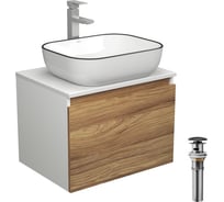 Комплект для ванной Bauedge 4 предмета (тумба Bau Dream 60 + раковина BAU 50х40, белая + смеситель Hotel Still, выпуск клик-клак, черный) BD1655