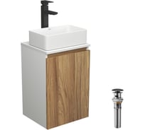 Комплект для ванной Bauedge 4 предмета (тумба Bau Dream 40 + раковина BAU 37x23, белая + смеситель Hotel Black, выпуск клик-клак, черный) BD1598