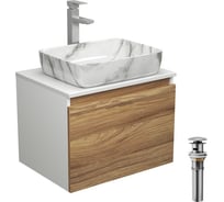 Комплект для ванной Bauedge 4 предмета (тумба Bau Dream 60 + раковина BAU 51x39, мрамор + смеситель Hotel Still, выпуск клик-клак, хром) BD1696