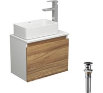Комплект для ванной Bauedge 4 предмета (тумба Bau Dream 50 + раковина BAU 37x23, белая + смеситель Hotel Still, выпуск клик-клак, черный) BD1615