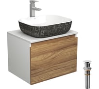 Комплект для ванной Bauedge 4 предмета (тумба Bau Dream 60 + раковина BAU 50х40, белая/черная + смеситель Hotel Still, выпуск клик-клак, белый) BD1667