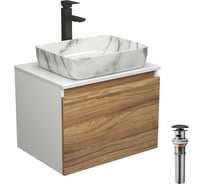 Комплект для ванной Bauedge 4 предмета (тумба Bau Dream 60 + раковина BAU 51х39, мрамор + смеситель Hotel Black, выпуск клик-клак, черный) BD1698