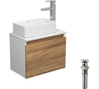 Комплект для ванной Bauedge 4 предмета (тумба Bau Dream 50 + раковина BAU 37x23, белая + смеситель Hotel Still, выпуск клик-клак, хром) BD1616