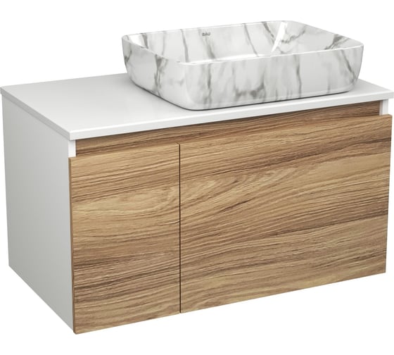 Комплект Bauedge тумба Bau Dream Blackwood 80, 1 ящик, дверца, раковина прямоугольная BAU Hotel 48х37, мрамор BD3021 1
