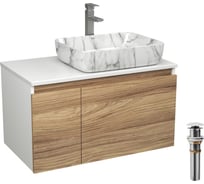 Комплект Bauedge тумба Bau Dream Blackwood 80, 1 ящик, дверца, раковина прямоугольная BAU Hotel 48х37, мрамор, смеситель Hotel Stil, нерж. сталь, выпуск клик BD3029